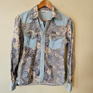 Love The Label Anthropologie Pearl Snap Shirt Small Floral Western Cowgirl